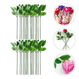 Decorative Flowers 40 Pcs Wedding Boquets Rose Stem Handmade Material DIY Crafts Floral Wire Green