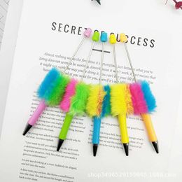 Broadcast Live of Rainbow Plush Beaded Pen Ball Decoration Ballpoint Melt Adhesive Rabbit Hair Brush