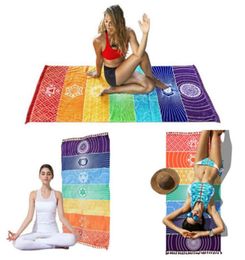 15075cm polyester Chakra Tapestry Yoga Rug Chakras Tassel Striped Floor Mat Sarongs Beach Wall Hanging Travel Shawl KKA78804544663