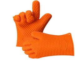 1Pc Thicken Food Grade Silicone Oven Glove Heat Resistant Barbecue Drill Mitt Glove Kitchen BBQ Baking Tool Accessories2592471