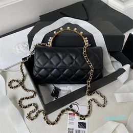 Designer Women Flap Bag Crystal Pearls Handle Crossbody Bags Leather Card Wallet Lady Dress Mini Purse