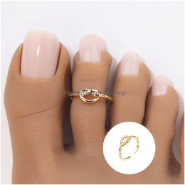 Wedding Rings Womens New Summer Beach Style Gold Sier Colour Knot Foot Ring Classic Retro Simple Gift Daily Wear Girls Jewellery Drop Del Otq7N