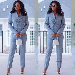 Modern Sky Blue Check Prom Vestidos de baile Duas peças Slim Fit Tuxedos STILE WEAR Women Business Casual Casual Casual 0516