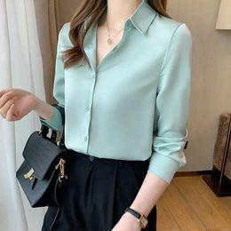Brand Quality Luxury Women Shirt Elegant Office Button Up Long Sleeve Shirts Stain Silk Blouses Business OL Ladies Top Q503 240516