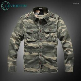 Men's Casual Shirts Camouflage Military Men High Quality Cargo Cotton For Male Long Sleeve Pockets Safari Style Outwear Coats
