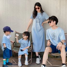 Dad Mom and Son Daughter Same Tshirt for The Whole Family Summer Mother Girls Matching Dress Father Children Clothes 240515