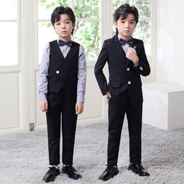 Gentleman Kids Birthday Suit Flower Boys Wedding Piano Performance Dance Show Wear Children Black 007 Party Photograph Dress