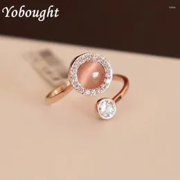 Cluster Rings Design Diamond Oval Pink Open Adjustable Ring Elegant Charm Luxury Exquisite Silver Jewellery For Women