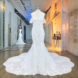 Hire Lnyer Sweetheart Neck Short Sleeve Appliques Pearls 3D Flowers Elegant Mermaid Wedding Dress Vestido De Novia Sirena