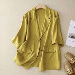 Women's Suits Japanese Linen Suit Female Summer Fashion Commuter Elegant Open Thin Section Seven-point Sleeve Casual Sun Protection Jacket