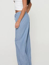 Women's Pants Women Striped Pyjama Elastic Waist Straight Wide Leg Trousers Casual Loose Fit Going Out Bottoms With Pockets Sleepwear