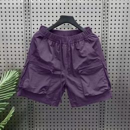 Men's Shorts Pure Color Men Quick Dry Cargo With Zipper Pockets Drawstring Elastic Waist Lightweight Breathable Summer