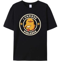 Men's T-Shirts I Choose Violent Funny Duck Short-Slved Casual T-Shirt 180GMS 100% Cotton Printed Ts Graphic Outdoor Mens Summer T Shirts T240515