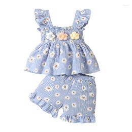 Clothing Sets 2Pcs Baby Girl Summer Outfits Ruffle Sleeveless Daisy Print Tank Tops Shorts Set Born Clothes