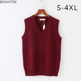 Men's Vests Sweater Men V-neck 4XL Knitted Simple Sleeveless Preppy Leisure Loose All-match Tops Harajuku Streetwear Autumn Winter