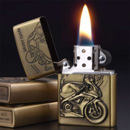 Jt6069 Bronze Oil Hine Creative Motorcycle Carving Retro Metal Windproof Grinding Wheel Open Fire Lighter