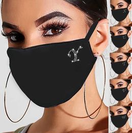 Adult Women Bling Letter Mask for Face Cover Washable Cotton Fabric Masques Jewellery Rhinestone Designer Facemask Decoration6372347