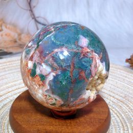 Decorative Figurines Natural Crystals Carnelian Moss Agate Sphere Druzy Geode Home Decorations Polished Room Decor Energy Gift Mineral Ore