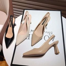 beige Naked Black French pointed Dress Shoes womens high heel straight line strap thick heels toe wrap and hollow back sandal woman FasRHCe# e364 s sal