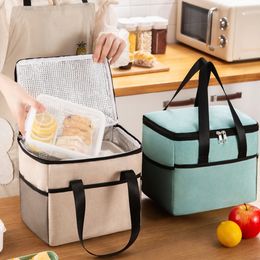 Insulated Lunch Bag Aluminum Foil Food Thermal Box Waterproof Student Office Lunchbox with Shoulder Strap Insulation Bags 240511