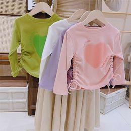 Girls T-shirts Long Sleeve Tops for Kids Fashion Love Children Blouse Drawstring Baby Tees Toddler Outfits Clothing 1-8T L2405