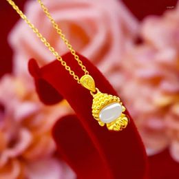 Pendants Real 18K Gold Color Lovely Hetian Jade Buddha Pendant Necklace Fine Jewelry Clavicle Necklaces For Women Mom Birthday Gifts