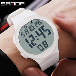 Wristwatches SANDA Trendy Fashion Men Electron Watch Soft TPU Strap Big Screen LED Digital Water Resistant Alarm Hand Clock Sports Stop