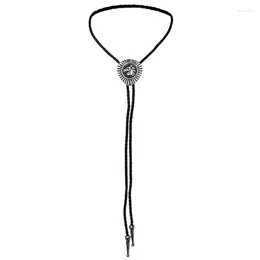 Bow Ties Vintage Bolo Tie Necktie Artificial Leather Braided Rope Necklace With Metal Horse Head Pendant Jewelry Cowboy