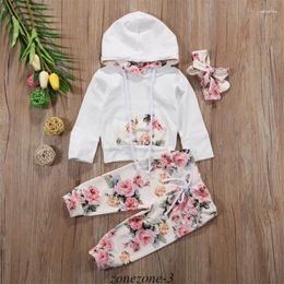 Clothing Sets 0-24M 3cps Baby Girl Set Long Sleeve Hooded Sweater Girls White Pink Floral Print Pants Children Outfits