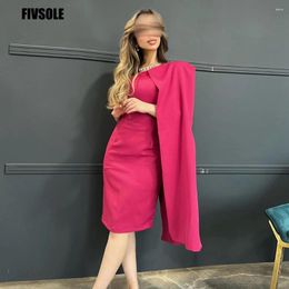 Party Dresses Fivsole Arabic Evening Mermaid Pink Satin Sexy Knee Length With Cape Custom Made Formal Wedding Gowns Prom Dress