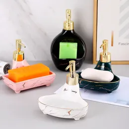 Liquid Soap Dispenser Ceramic Lotion Bottle Marble Dish Dual Purpose Hand Shampoo Storage Disc Bathroom Accessories