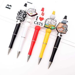 Diy Creative i Love Cat Series Beaded Ball Pen Cartoon Cute Sile