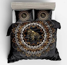 Bedding Sets Lotus Elephant Duvet Cover Set Bohemian Hippie Ethnic Animal With Flower 3 Piece Pillowcases