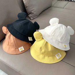 Caps Hats Cute Bear Ear Baby Bucket Hat Summer Childrens Cotton Fisherman Hat Childrens Leisure Solid Colour Baby Boy Girl Bowl Hat WX