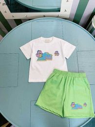 Top kids designer clothes Summer Short sleeved T-shirt suit baby tracksuits Size 100-160 CM Color blocking design t shirt and shorts 24April