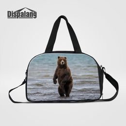 Canvas Men's Travel Bags Carry On Luggage Bag Bear Zoo Animal Printed Duffle Bag With Shoes Pocket Medium Weekend Bags High Qualit 260E