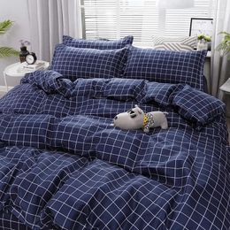 Bedding Sets Dark Blue Plaid Stripe Pattern High Quality Set Bed Linings Duvet Cover Sheet Pillowcases 51