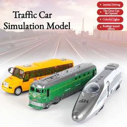 Diecast Model Cars Car model toy childrens train CRH school bus simulation traffic indoor car childrens toys colored lights and sounds childrens gifts WX