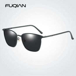 Sunglasses Classic Square Polarised Sunglasses Men Luxury Metal Rectangle Sun Glasses Male Vintage Night Vision Driving Shades UV400 Y240513