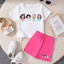Clothing Sets 2PCS Summer Set Cute Girl Baby Pattern Top Short Sleeved Round Neck T-Shirt Casual Shorts Full Moon Holiday Children