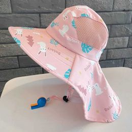 Caps Hats 1 summer baby sun hat with a whistle suitable for girls boys outdoor neck earmuffs UV resistant beach hat and childrens Panama hat WX