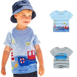 Summer Boys Cartoon T-shirt Car Ship Train Cotton T Shirt For 1-6Y Boy Kids Tops Children Clothing Kindergarten Clothes L2405