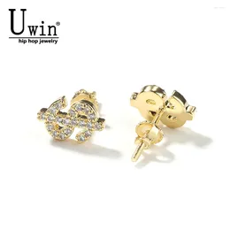 Dangle Earrings Uwin Dollar Sign With CZ Stone Exquisite Ear Studs Screw Back Fashion Jewelry