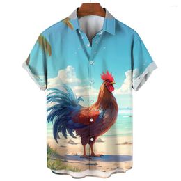 Camicie casual da uomo Beach Chicken stampato elegante Shirt hawaiano estivo a maniche corte Sociale Y2K Harajuku Top oversate Daily Abbigliamento quotidiano