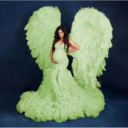 Fluffy Mermaid Tulle Maternity Dress Custom Made Strapless Ruffles Side Slit Bridal Long Pregnancy Gowns Photo Shoot