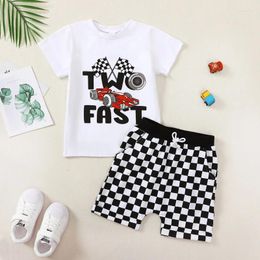 Clothing Sets CitgeeSummer Kids Baby Boys Birthday Outfits Letter Print Short Sleeves T-Shirt And Elastic Plaid Shorts Set Clothes