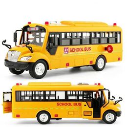 Diecast Model Cars Large scale simulation of school bus toy cars baby strollers pushback carts die cast models childrens education toy gifts with sound lighting WX