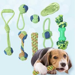 Kitchens Play Food 9 pieces of pet dog leash toy teeth frosted ball cat teeth cleaning knitted cotton rope toy S24516