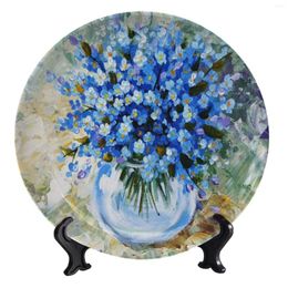 Decorative Figurines Blue Floral Round Decor Plate Daffodils Dish With Vertical Stand Porcelain For Display Kitchen Ceramic Ornament