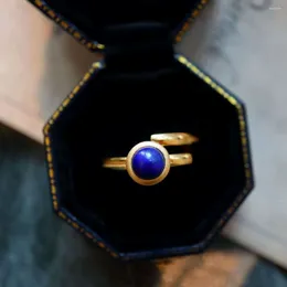 Cluster Rings MIQIAO Natural Stone Lapis Lazuli Ring S925 Silver Gold Plated Pink Shells Female Adjustable Fine Jewellery For Women
